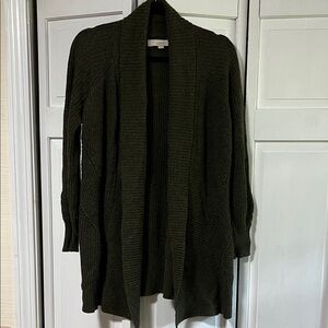 LOFT Women's Dark Green Open Cardigan